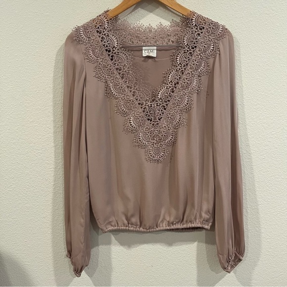 Cami NYC mauve silk long sleeve v neck shirt with appliqué detail xsmall - Picture 1 of 9